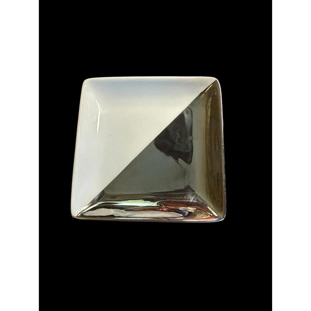 Fringe Studio Trinket dish 4" Square divided in White & Silver